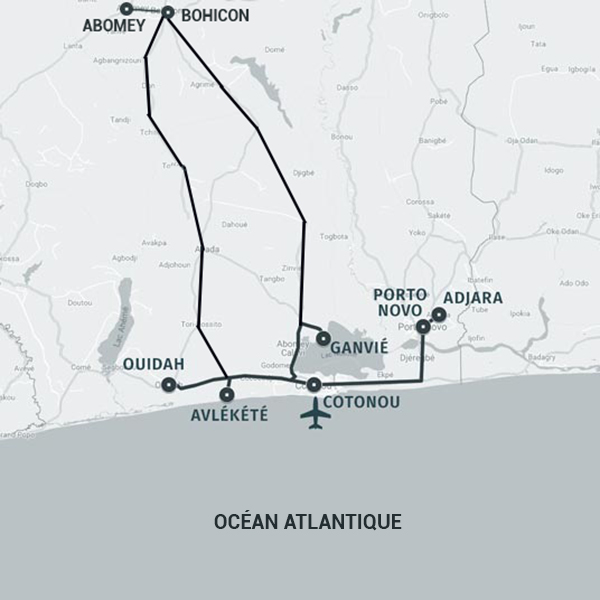 Carte itinéraire Séjour Entre mer et lagune au Bénin