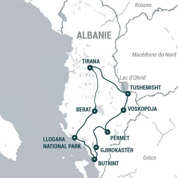 Carte itinéraire séjour Escapade en Albanie
