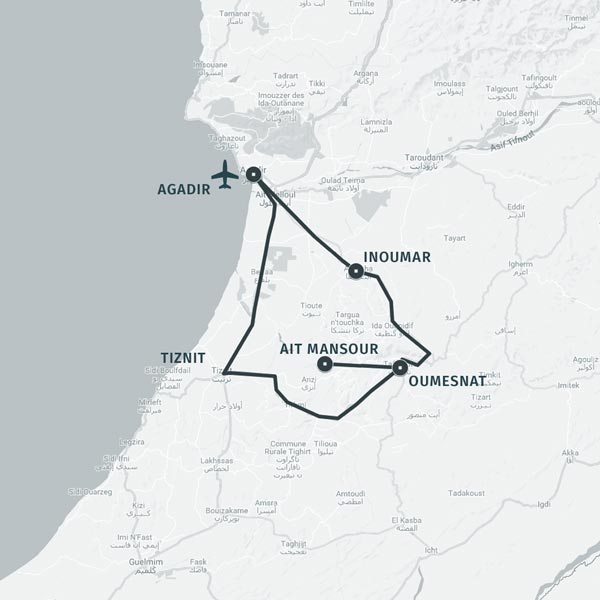 Carte itinéraire séjour Pays berbère, paysages et traditions