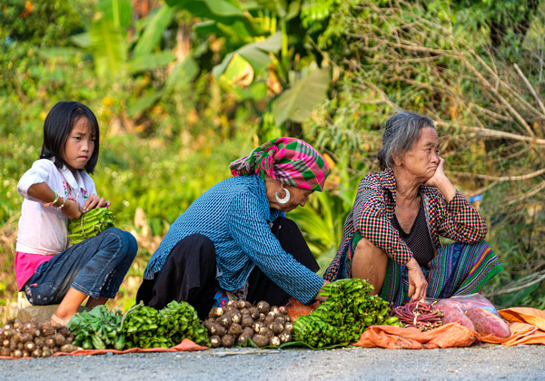 Famille vietnamienne faisant le marché